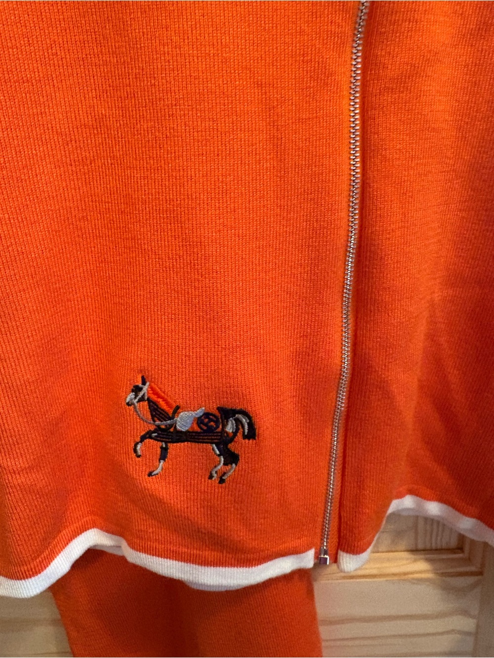 FASHION 2 PC Orange Knit  Zip-Up Top with White Trim and matching pants - Picture 5 of 10